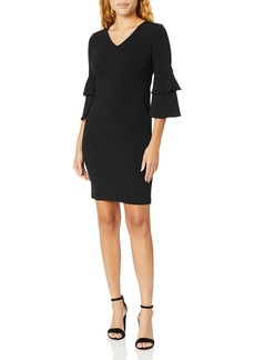 Calvin Klein Women's Solid Ruffle Sleeve Sheath with V-Neckline Dress