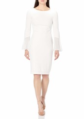 Calvin Klein Women's Solid Sheath with Chiffon Bell Sleeves Dress  Soft White