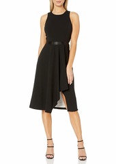 Calvin Klein Women's Solid Sleeveless high Low fit and Flare Dress