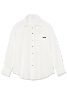 Calvin Klein Women's Split Hem Button Down Shirt with Roll Tab Sleeves