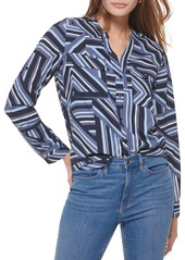 Calvin Klein Women's Sportswear Everyday Casual Comfortable Roll Sleeve Blouse Twilt/SF WT Multi