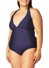 Calvin Klein Women's Standard Halter Top Pleated One Piece Swimsuit with Removable Cups