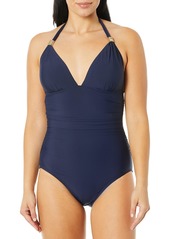 Calvin Klein Women's Standard Solid Bandeau one Piece Swimsuit with Removable Straps