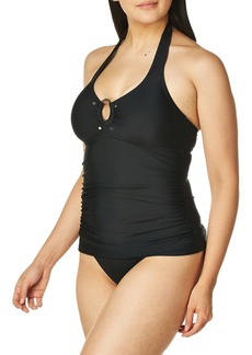 Calvin Klein Women's Standard Solid Halter Tankini Swimsuit with Removable Soft Cups