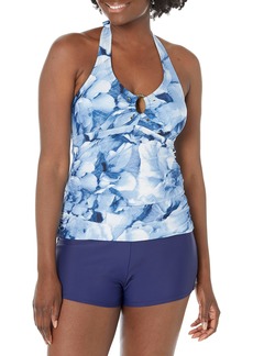 Calvin Klein Women's Standard Solid Halter Tankini Swimsuit with Removable Soft Cups DEEP SEA