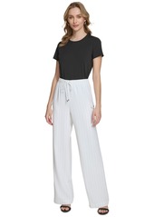 Calvin Klein Women's Striped Drawstring-Waist Cargo Pants - Soft White/Black
