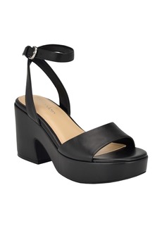 Calvin Klein Women's Summer Almond Toe Dress Wedge Sandals - Black Leather - with Manmade Sole