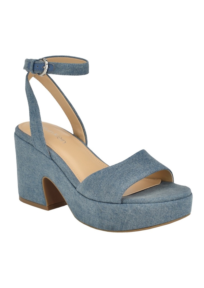 Calvin Klein Women's Summer Wedge Sandals - Blue Denim - Textile, Manmade with Texti