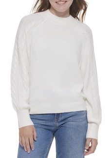 Calvin Klein Women's Round Neck Sweater with Cable Knit Sleeve