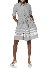 Calvin Klein Women's Three Quarter Sleeve A Line Shirt Dress with Self Belt