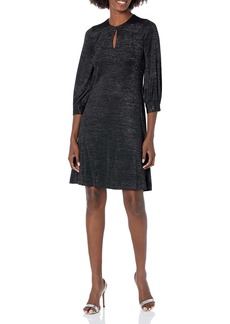 Calvin Klein Women's Three Quarter Sleeve Dress with Keyhole Neckline