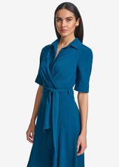 Calvin Klein Women's Tie-Waist Elbow-Sleeve Shirtdress - Cypress