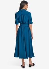 Calvin Klein Women's Tie-Waist Elbow-Sleeve Shirtdress - Cypress