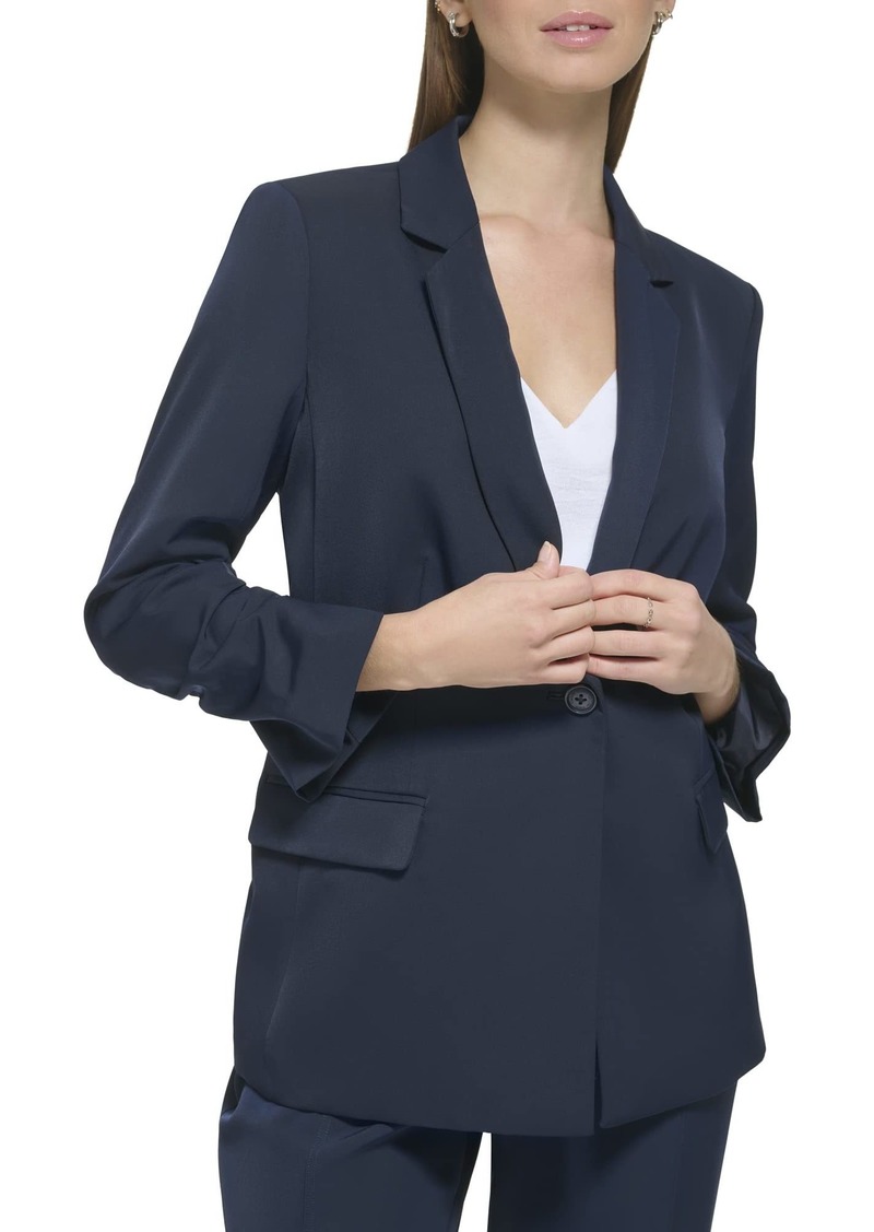 Calvin Klein Women's Trendy Formal Ruched Sleeve Crepe Fabric Blazer