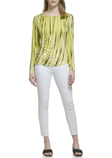 Calvin Klein Women's Trendy Matte Jersey Printed Ruched Sides Long Sleeve PEAR Combo