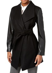 Calvin Klein Women's Trim Sleeve Flyaway Oversized Collar Jacket with Tie Belt