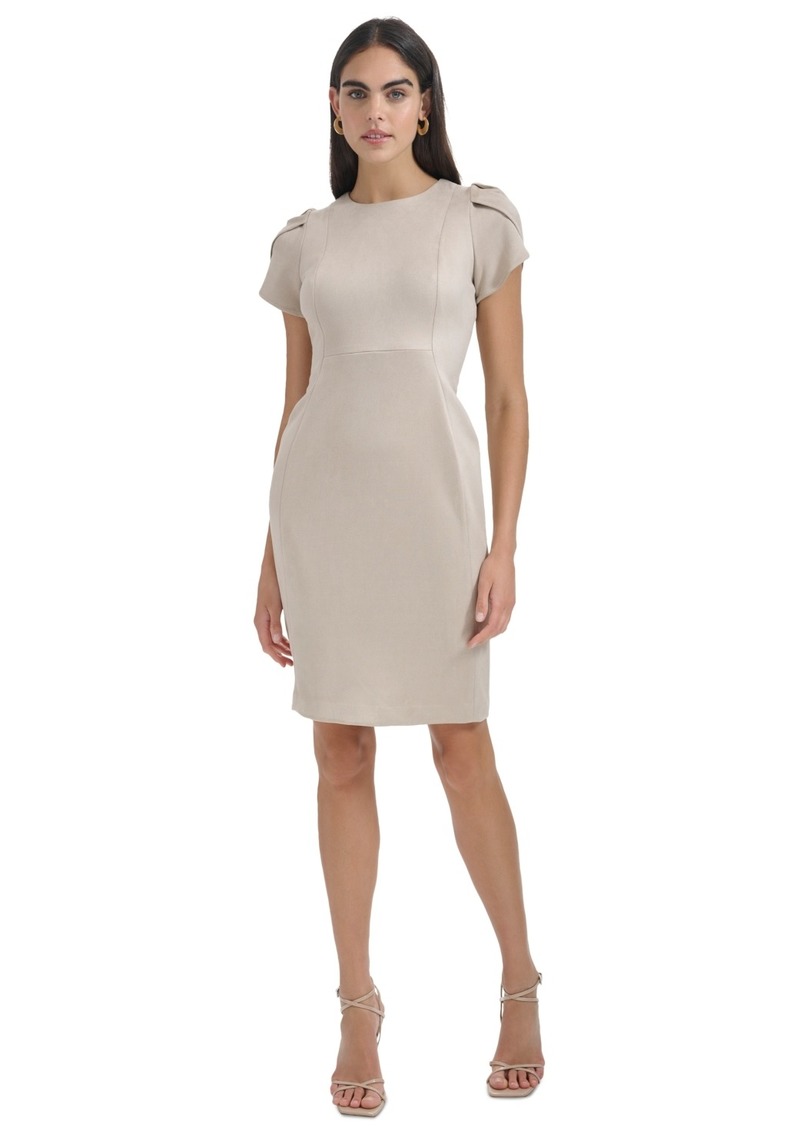 Calvin Klein Women's Tulip-Sleeve Jewel-Neck Dress - Latte