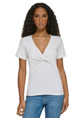 Calvin Klein Women's Twist Front V-Neck T-Shirt - Klein Blue