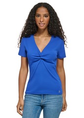 Calvin Klein Women's Twist Front V-Neck T-Shirt - Klein Blue