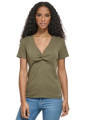 Calvin Klein Women's Twist Front V-Neck T-Shirt - Klein Blue