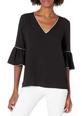 Calvin Klein Women's V Neck Blouse with Piping