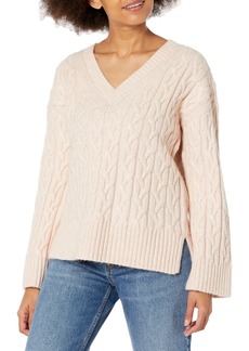 Calvin Klein Women's V Neck Cable Long Sleeve Sweater