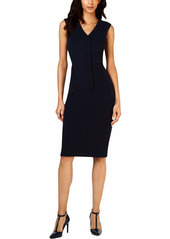 Calvin Klein Women's V Neck Sheath with Center Front Buttons Dress