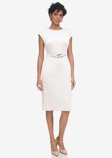 Calvin Klein Women's Waist-Detail Boat-Neck Sheath Dress - White