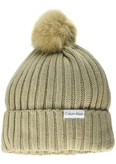 Calvin Klein Women's Warm Fleece Lined Faux Fur Pom Hat