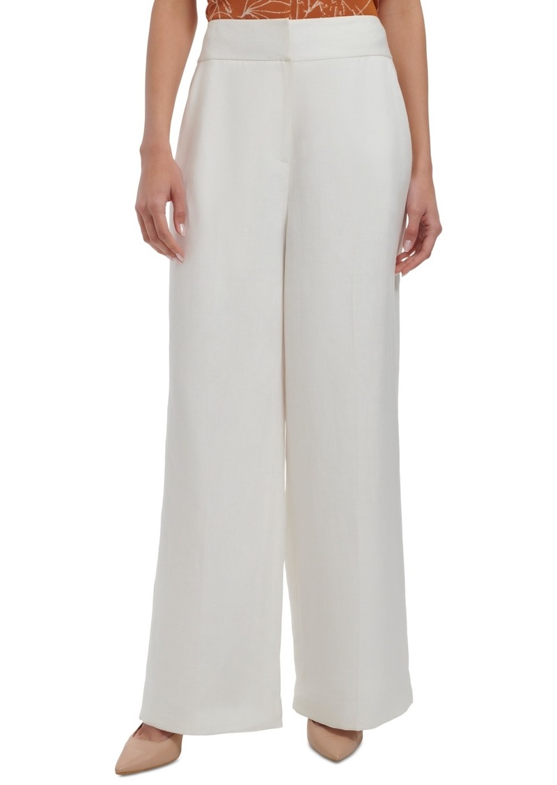 Calvin Klein Women's Wide-Leg Linen-Blend Pants - Cream