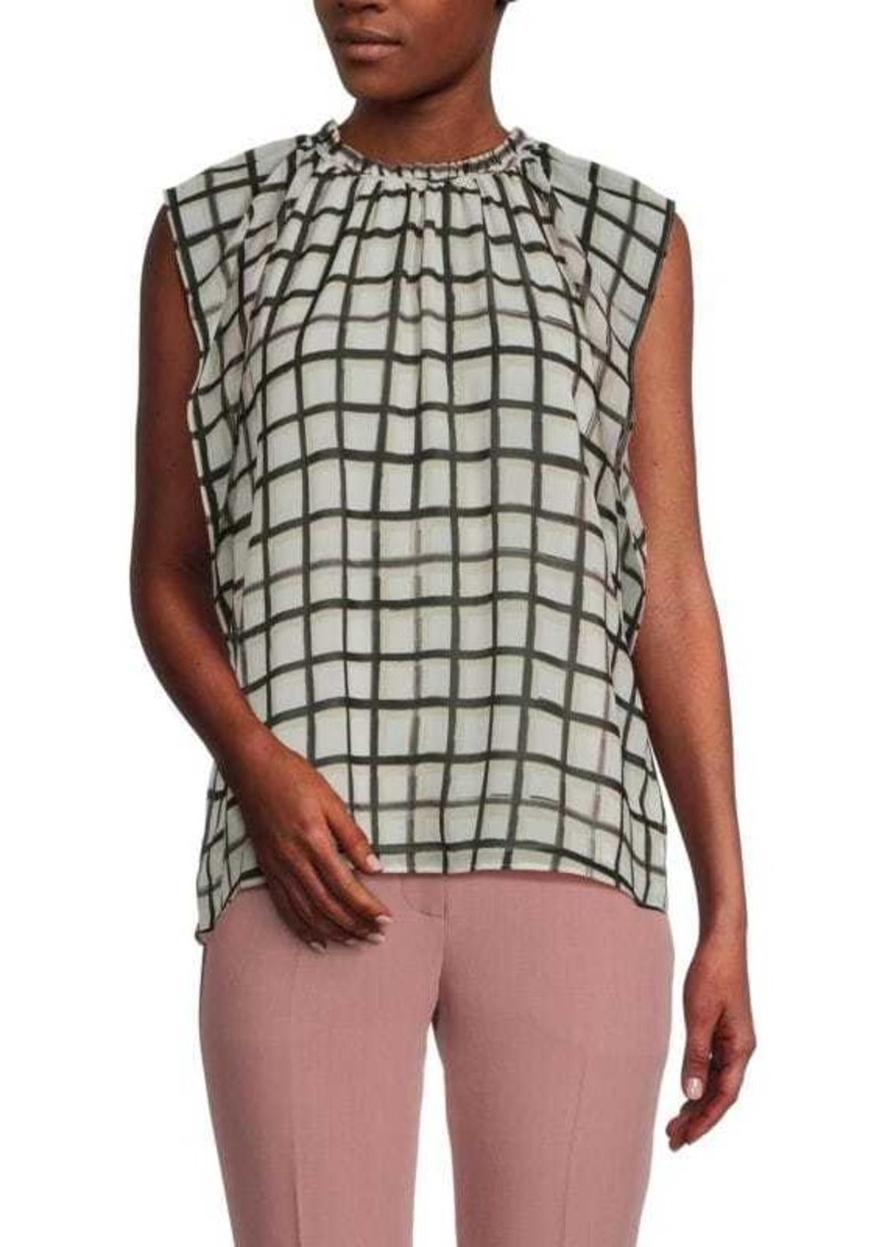 Calvin Klein Checked Ruffle Roundneck Top