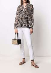Calvin Klein chiffon pleated leopard-print blouse