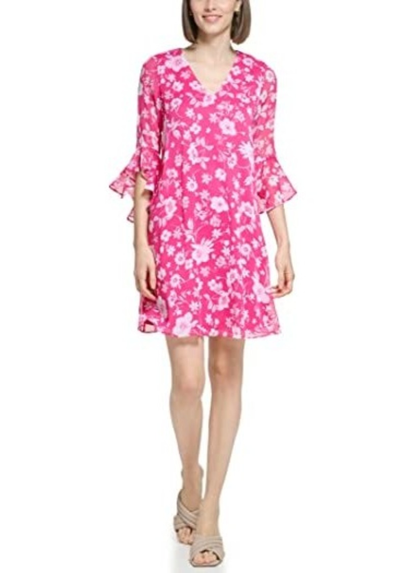 Calvin Klein Chiffon Print Bell Sleeve Dress