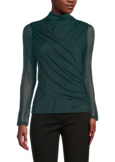 Calvin Klein Draped Mesh Sleeve Top