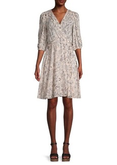 Calvin Klein Elbow-Sleeve Floral Wrap Dress