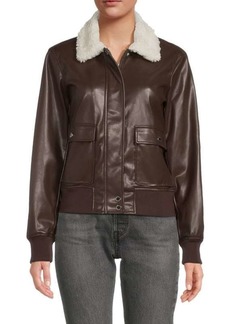 Calvin Klein Faux Fur Trim & Faux Leather Jacket