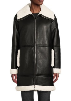 Calvin Klein Faux Leather & Faux Fur Moto Coat