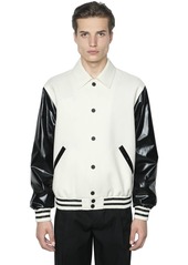 Calvin Klein Faux Leather & Wool Bomber Jacket