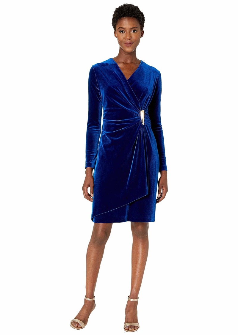 Calvin Klein Faux Wrap Velvet Dress with Side Tab | Dresses