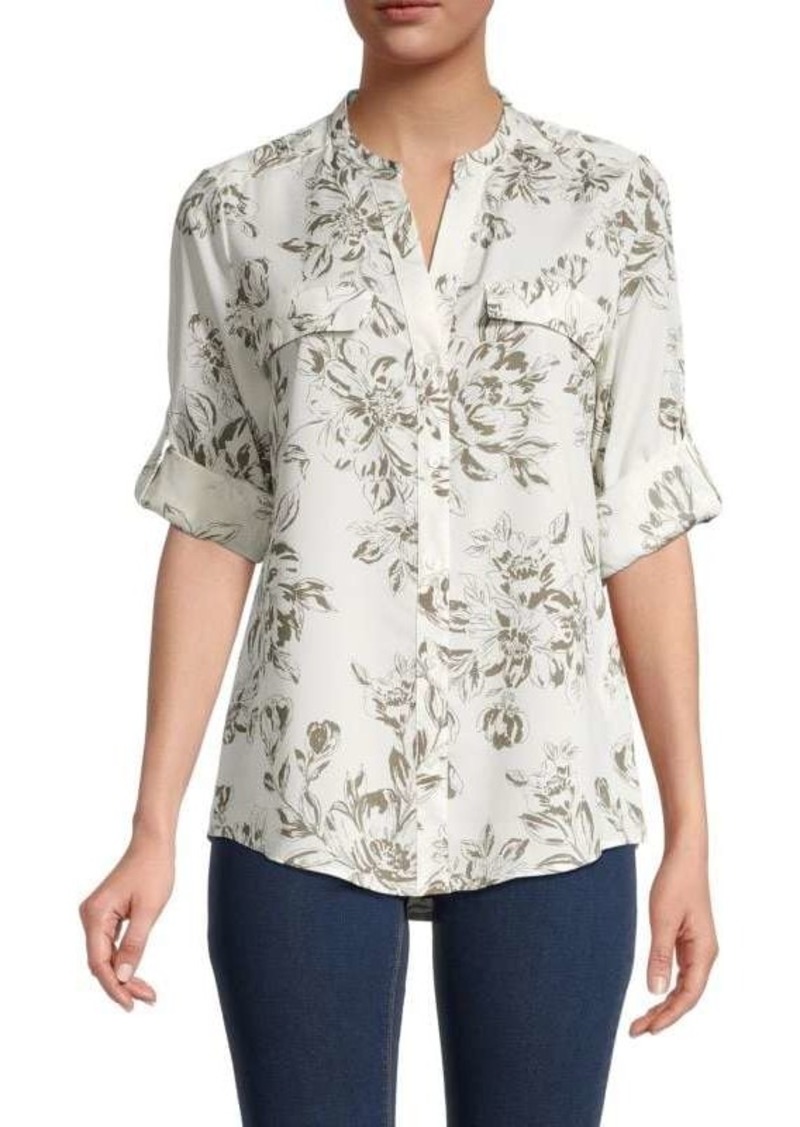 Calvin Klein Floral-Print Rolled-Cuff Shirt