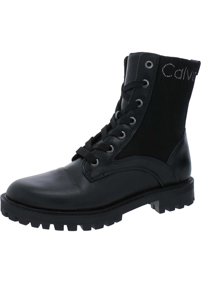 Calvin Klein Galica Womens Faux Leather Ankle Combat & Lace-Up Boots