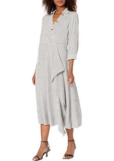 Calvin Klein Gauze Collard Dress with Draped Skirt Detail
