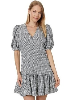 Calvin Klein Gingham Print Gauze Dress with Puff Sleeve