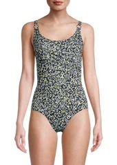 Calvin Klein ​Leaf-Print Pleated One-Piece Swimsuit