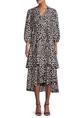 Calvin Klein Leopard-Print Belted Wrap Dress