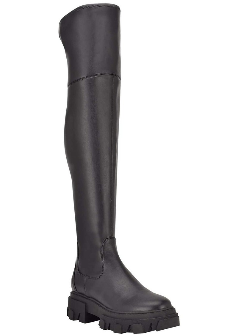 Calvin Klein Linnie Womens Faux Leather Lug Sole Over-The-Knee Boots