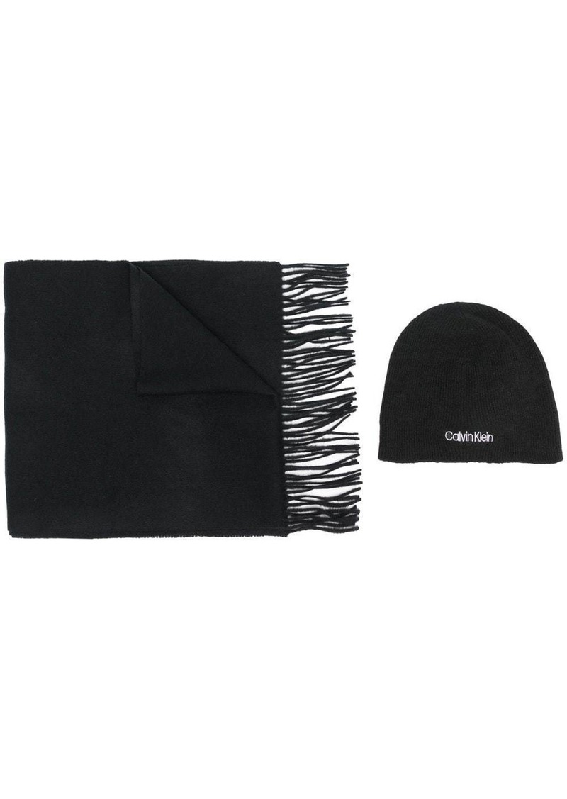 Calvin Klein logo-embroidered beanie and scarf set