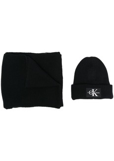 Calvin Klein logo-patch beanie and scarf set
