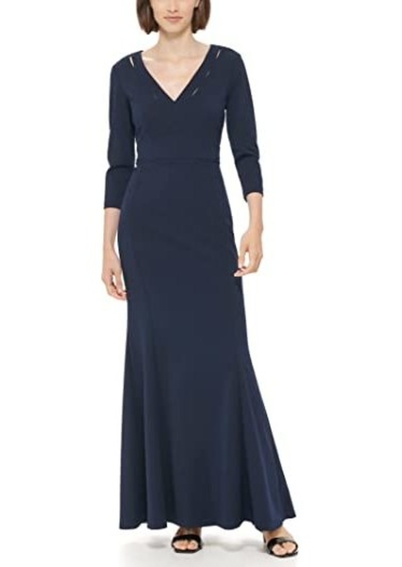 Calvin Klein Long Sleeve Gown with Neckline Slits