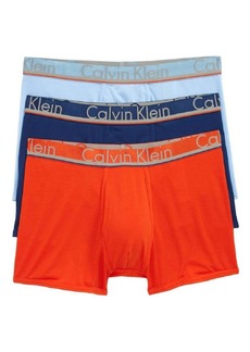 Calvin Klein Men's 3 Underwear Comfort Microfiber Trunks In Rapid Blue/estate Blue/oriole